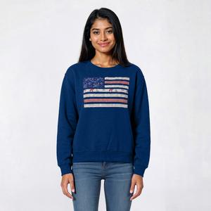 Juniors No Comment Fleece Americana Raw Edge Sweatshirt - Flag